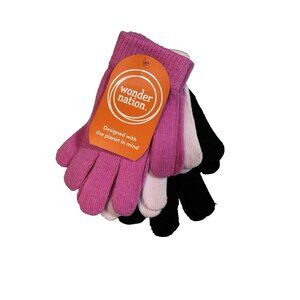 wonder nation kids 3 pack of knitted gloves one size pink black